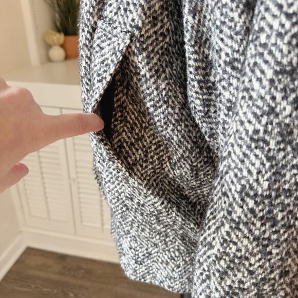 Vintage 80s 90s Deb Black White Wool Herringbone Tweed Jacket Size M/L - Picture 7 of 10